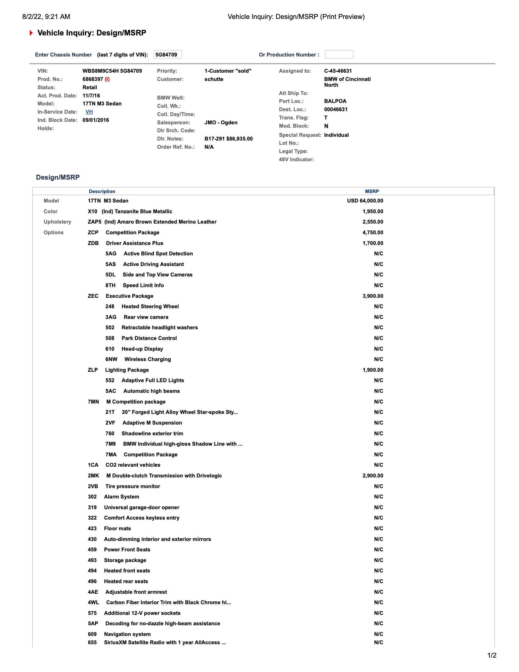 2017 BMW M3 Competition Package
