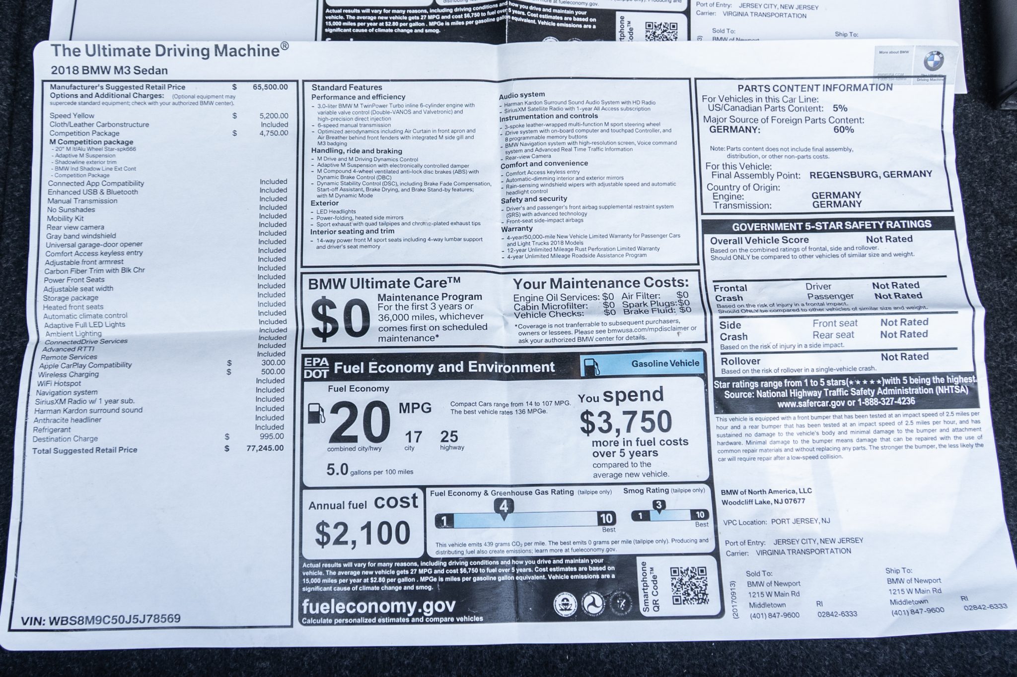 Speed Yellow 2018 BMW M3 Competition Package 6-Speed