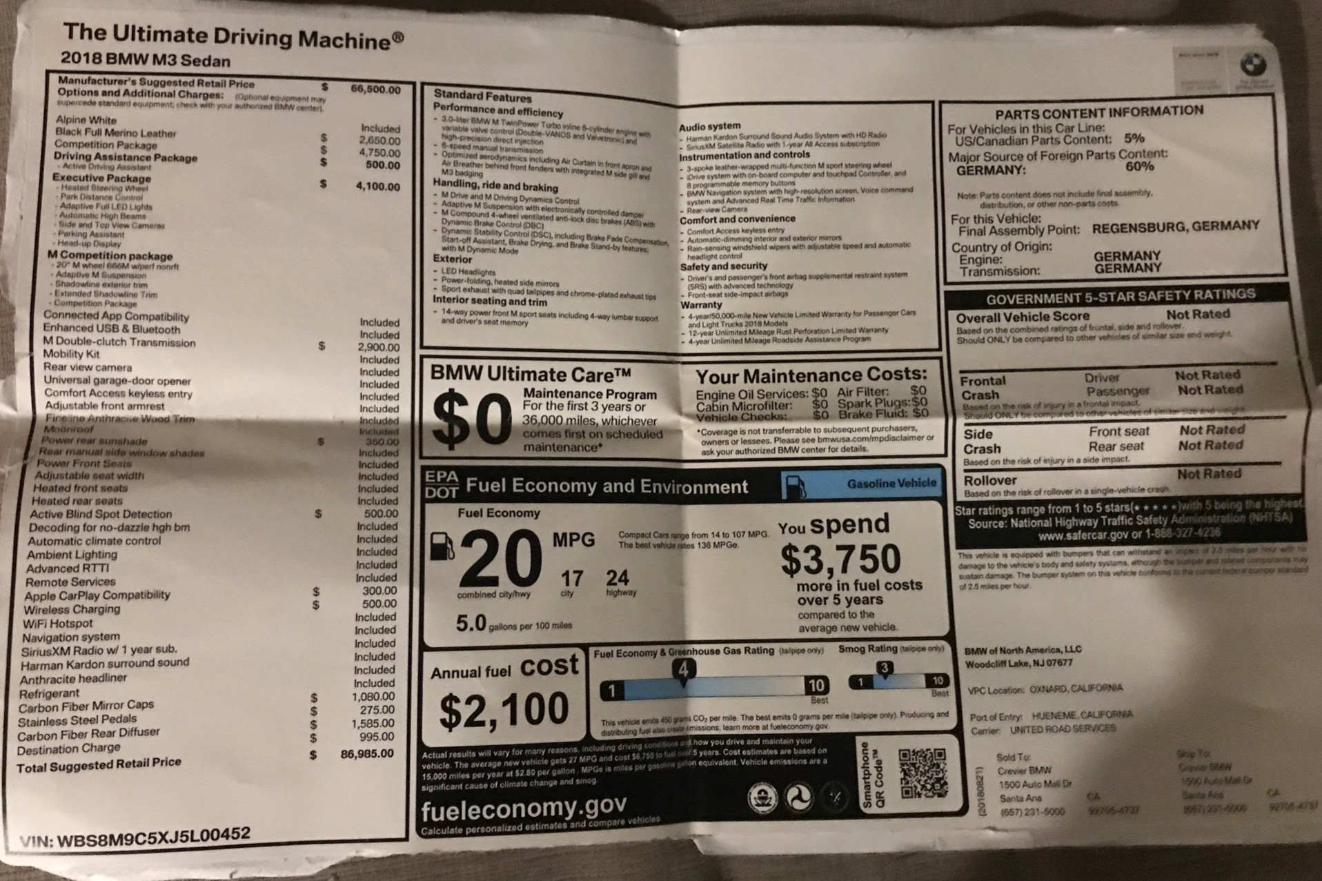 2018 BMW M3 Competition Package